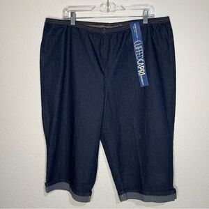 Avenue Blue Dark Wash Stretch Denim Cuffed Capri Original Fit New 20 Average